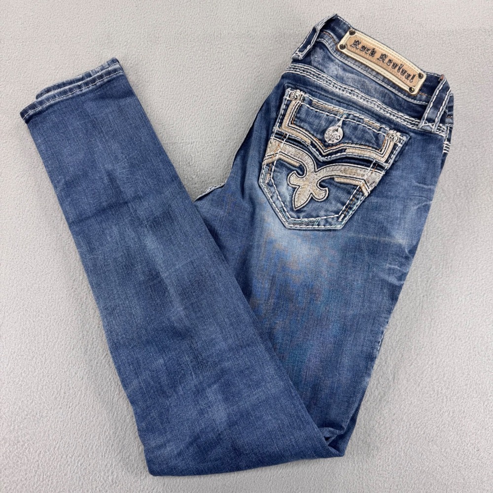 Rock Revival Dana Skinny Jeans Blue Embroidered Flap Pocket Size 26